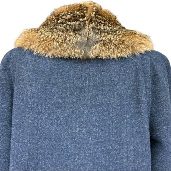 Vintage 1960s Shagmoor Blue Wool Coat with Fox Fur Collar Size 10/12  Winter - Picture 6 of 16